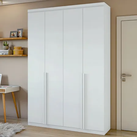 Guarda-Roupa Solteiro Branco 4 Portas MDF Lopas Alonzo