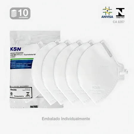Máscaras Ksn Pff2 N95 Sem Válvula Ajuste Nasal Descartáveis Brancas 10 Unid Branco