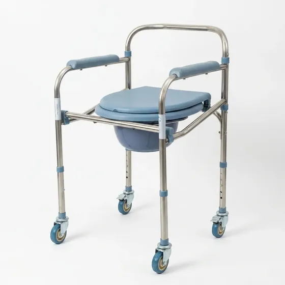 Cadeira De Banho Inox 4 Rodas Assento Dobrável 120kg