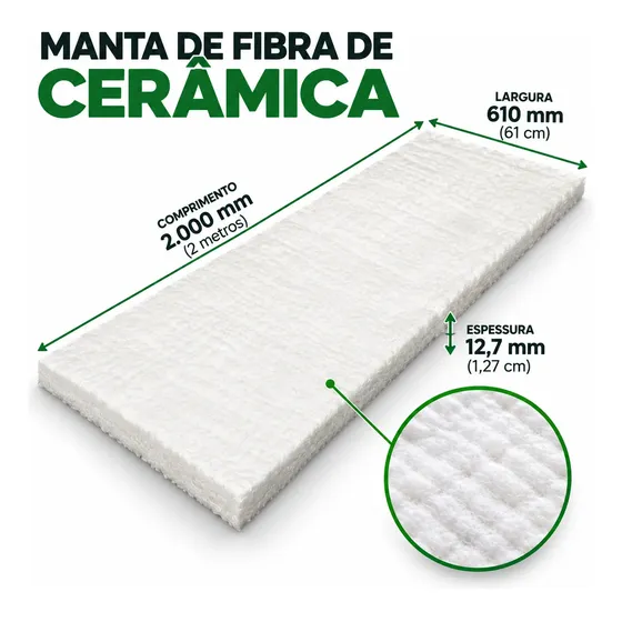 Manta De Fibra De Cerâmica 2000x610x12,7mm Suporta Até 1260º
