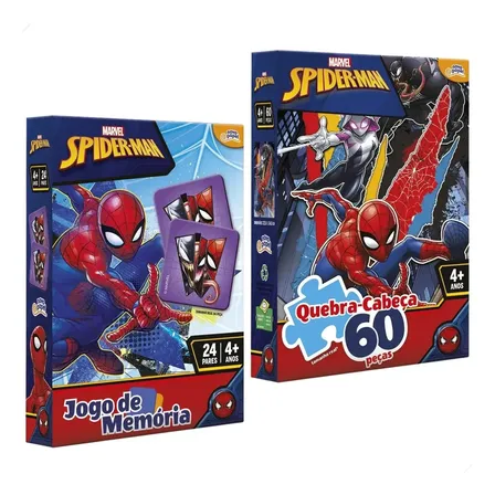 Kit Homem Aranha Jogo De Memória + Quebra-cabeça 60pçs