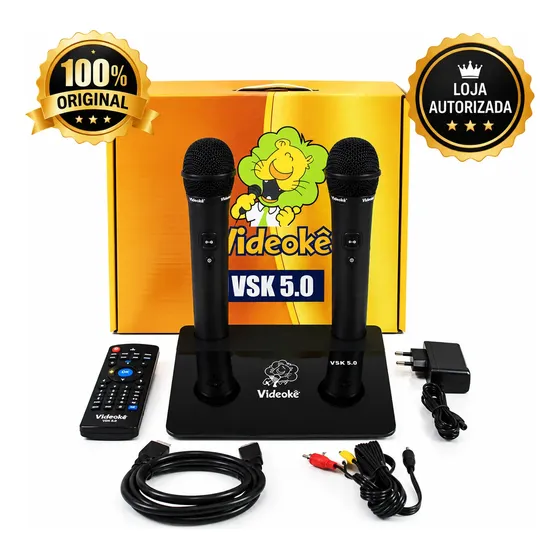 Videokê Vsk5.0 C/11.999 Canção C/2microfone S/fio Pontuação