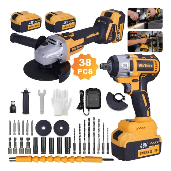 Kit 48v Chave Impacto Bateria + Esmerilhadeira Lixadeira
