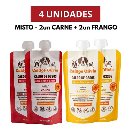 Kit 4un Caldo De Ossos P/ Gatos Cães Olivia Frango Carne Pet