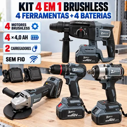 Kit 4 Ferramentas Elétricas 48v 4 Baterias Com Maleta Bivolt