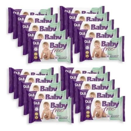 Kit 20 Pct Lenços/toalhas Umedecidos Baby Free Caixa 1000un