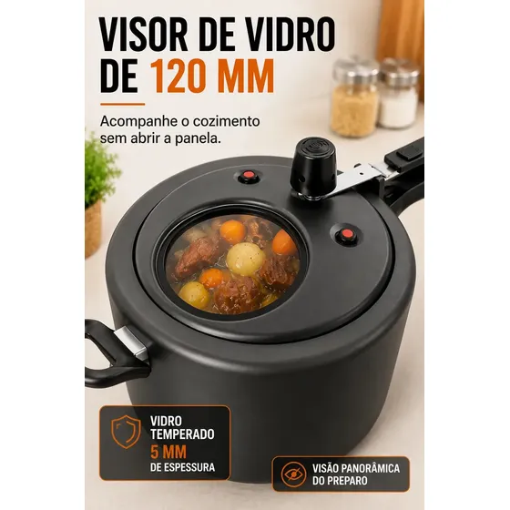 Panela Pressão Visor Mta Grafite 4,5 Litros Antiaderente