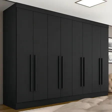 Guarda Roupa Casal Mayra 8 Portas Preto Fosco Cor Preto-fosco