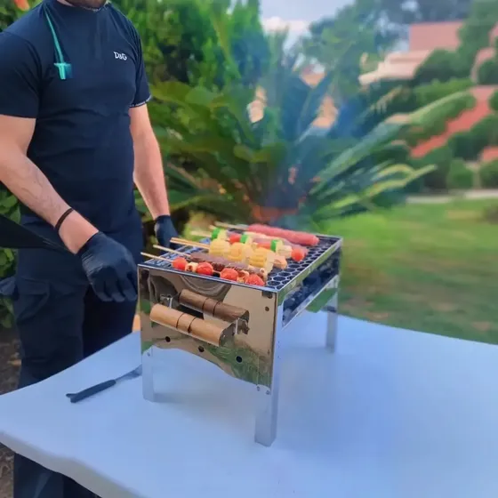 Mini Churrasqueira Pequena Portatil De Inox A Carvão