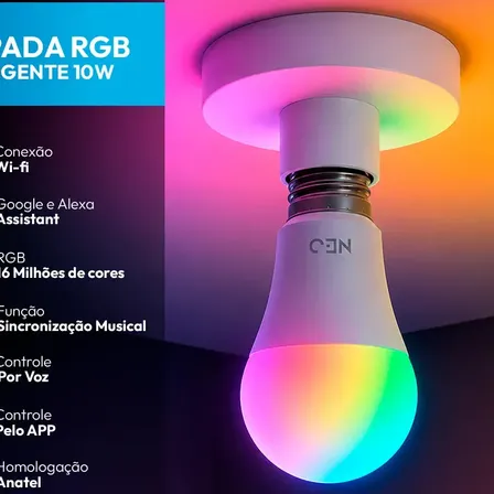 Lampada Led Pera Smart Inteligente Wi Fi 2.4ghz Alexa Google 10w Rgb 2700k/6500k Branco Quente/neutro/frio E27 Cod: 290028177 Avant Neo