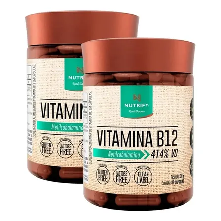 2 Potes Vitamina B12 Metilcobalamina - 60 Cápsulas Nutrify