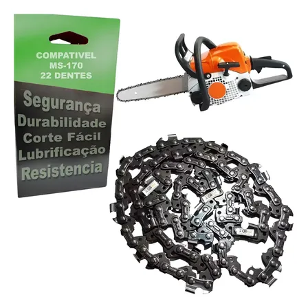 Corrente Motosserra Afiada P/ Stihl Ms170 3/8 22 Dente 1,1mm