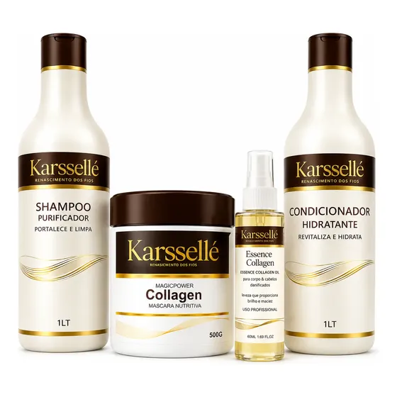 Kit Karssellé Máscara 500g + Cond 1l + Shampoo 1l +óleo 60ml