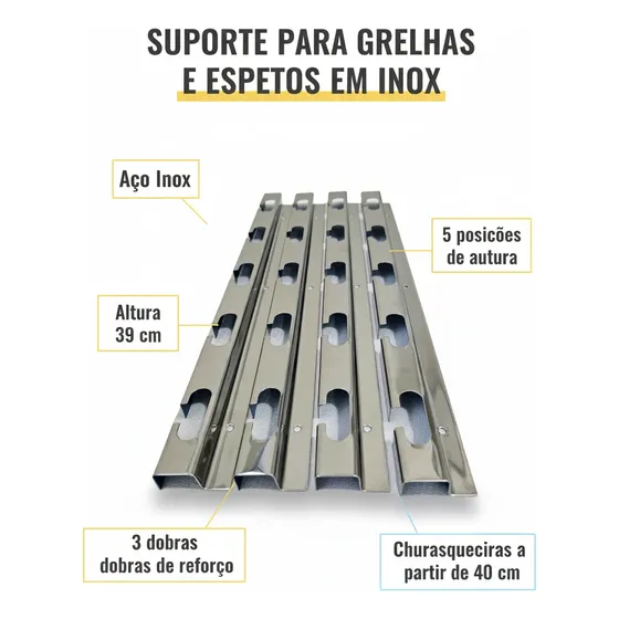 Suporte Para Churrasqueiras 39cm 5 Posições Sem Barras