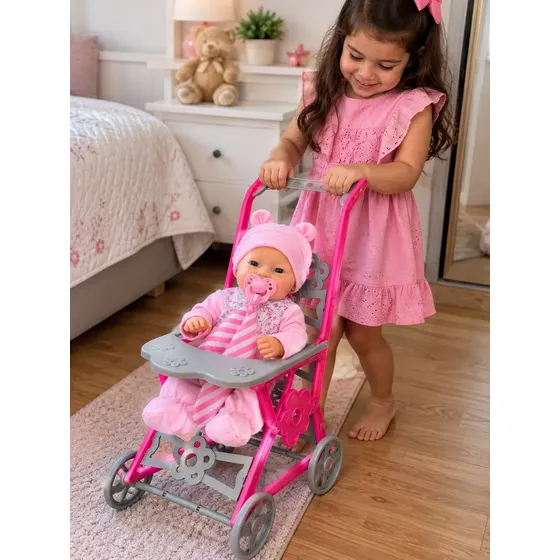 Boneca Bebê Titi Hora Da Naninha C/ Acessórios Carrinho