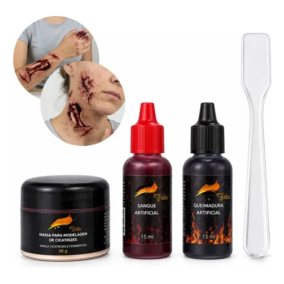 Kit Maquiagem Halloween Ferida Falsa Sangue Artificial Fake