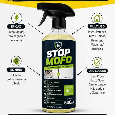 Kit Stop Mofo 500ml + Borrifador Zero Mofo Fungos Bolor