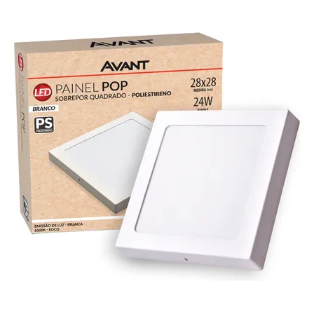 Painel led Plafon Pop Sobrepor 24w 6500k Branco Frio 30 110v/220v Bivolt Quadrado Branco Cod: 903041371 Avant