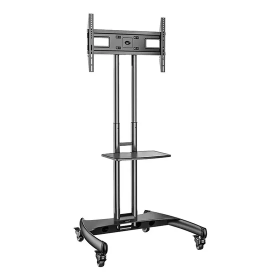 Pedestal com Rodízios TV a partir de 32 Polegadas 65kg ELG Móvel Altura Regulável 112 a 152cm Bandeja 10kg VESA 100x100 a 600x400 Aço Carbono Preto A06V6_PRO