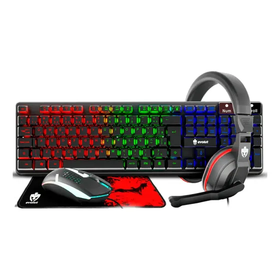 Kit Gamer Evolut EG-54 com Teclado, Mouse, Mousepad e Headset