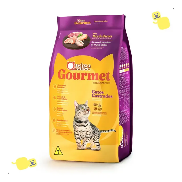 Ração Quatree Gourmet Gatos Castrados Mix de Carnes 10.1kg
