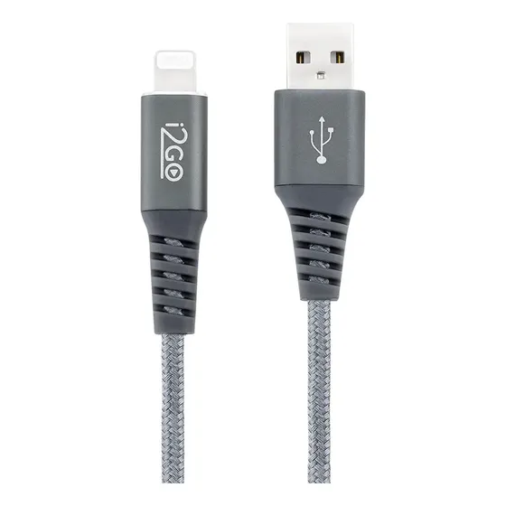 Cabo Lightning I2go Certificado Mfi 2m 2,4a Nylon Trançado Chumbo Cinza