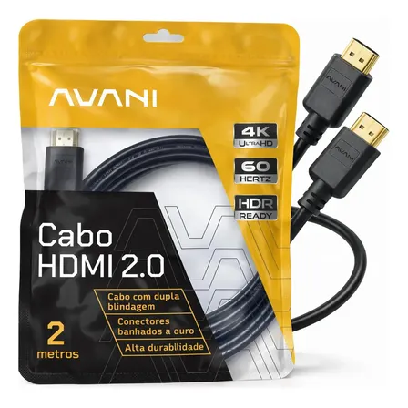 Cabo HDMI 2m Reforçado Dupla Blindagem Alta Durabilidade Versão 2.0 4K Ultra HD HDR ARC CEC Ethernet Conector Banhado a Ouro 2 metros