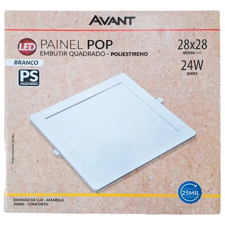 Painel led Plafon Pop Embutir 24w 3000k 110v/220v Bivolt Quadrado Avant