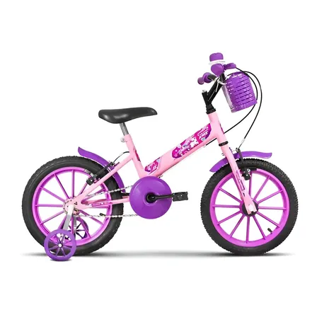 Bicicleta Infantil Aro 16 3 4 5 6 7 8 Anos Com Rodinha Kids Cor ROSA BEBE - LILÁS