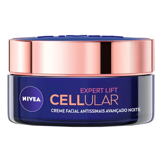 NIVEA Creme Facial Antissinais Cellular Lift Noite 50ml, Fortalece a Pele, Reduz Rugas, Estimula Colágeno, Bakuchiol Puro, Cuidado Noturno