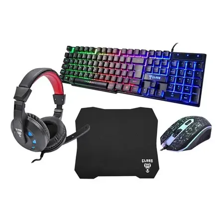 Kit Gamer Clanm Cl-cj01 Jungle Headset 40mm Teclado Led Rain Cor do teclado Preto
