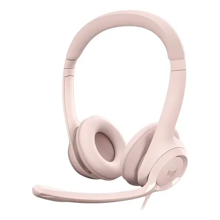Fone De Ouvido Com Fio Usb H390 Rosa Logitech Luz Nude