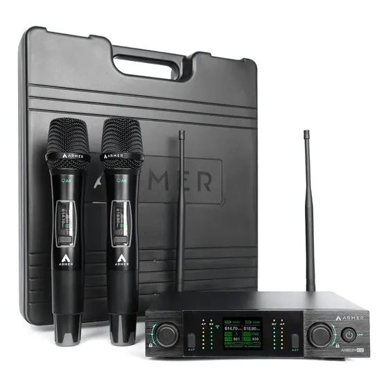 Microfone Sem Fio Duplo ARMER AX802M G2 Profissional Digital com Bateria Recarregável para Shows, Igrejas, Eventos, Palestras e Karaokê, Som Claro, Alta Performance e Praticidade, Acompanha Case
