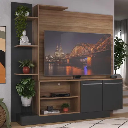 Estante Home com Painel TV até 55" Sala com Nichos 2 portas Denver Multimóveis Duna/Preto