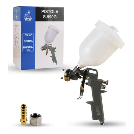 Pistola De Pintura S990 Bico 1.5 Gravidade Caneca 600ml Baixa Pressão Cinza