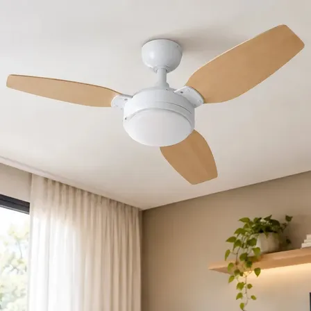 Ventilador De Teto Inverter Legacy Led 3 Pás Branco E Pinheiro Com Controle Remoto Ventisol