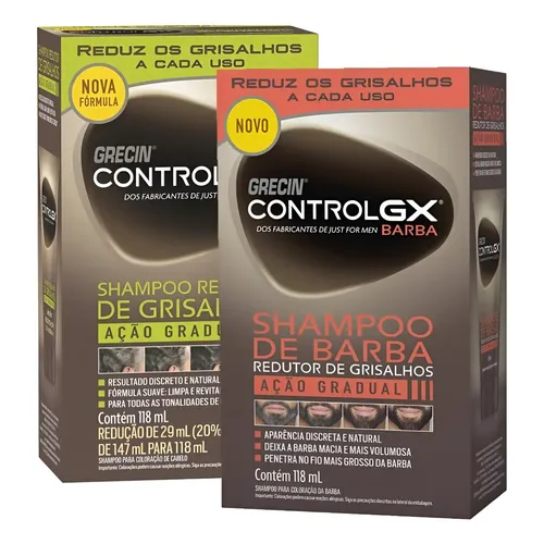 Kit Shampoo Grecin Control Gx Cabelo E Barba Redutor De Grisalhos 118ml