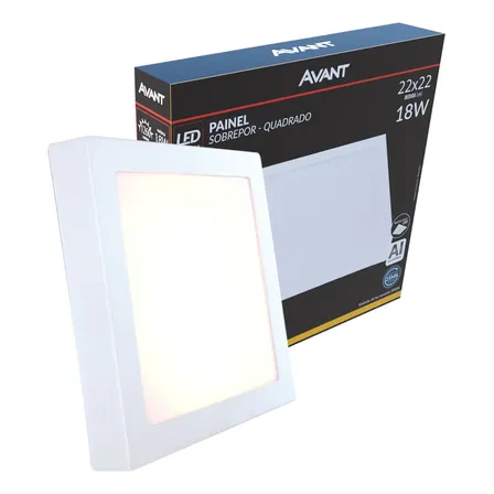 Painel Led Alu 18w 3000k Sob. Quadrado 110v/220v 22cm Avant Estrutura Branco