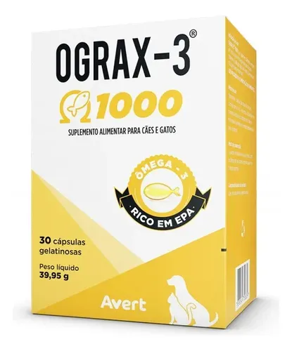 Suplemento Cães Gatos Avert Ograx-3 1000 30 Cápsulas