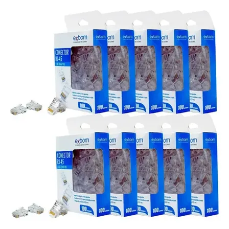 Conector RJ45 Cristal Cat5e Ethernet Pacote 1000 Unidades Exbom