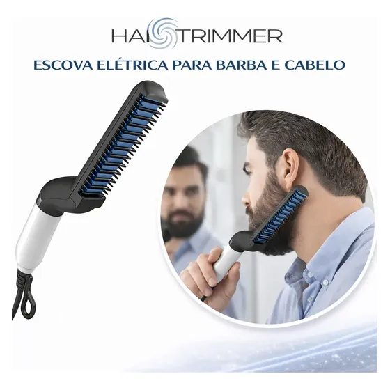 Escova Prancha Para Alisar E Modelar Barba E Cabelo Bivolt Cerâmica Pente Anti Frizz Portátil Masculina Branca Branco Sngames