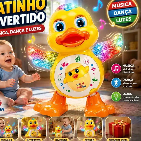 Patinho Amarelo Dançarino Musical Som Luz Marca REDFIN Brinquedo Interativo Crianças Presente Infantil Ajuda No Desenvolvimento Da Audição, Visão e Habilidades Motoras