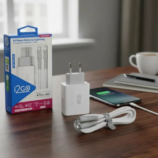 Carregador Turbo 20w 1 Usb-c + Cabo Lightning mfi I2go 1,5m Cor Branco