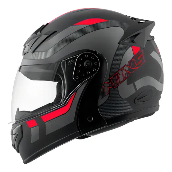 Capacete Robocop Escamoteável Fechado Mixs Gladiator Delta S Tamanho Do Capacete 60 Cor Cinza Vermelho Fosco