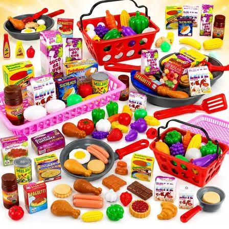 Cestinha Frutas e Legumes Infantil Pica Pau 44 Peças Cozinha Gourmet
