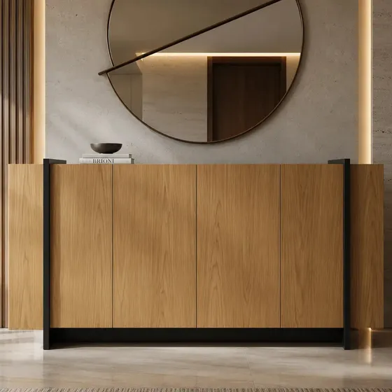 Balcão Buffet Copacabana 4 Portas 2 Prateleiras Design Moderno Cor Preto/Freijó - Colibri
