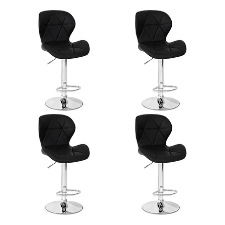 Kit 4 Banquetas Confort Estofada Giratória Altura Ajustável - Cor Preto | Magazine Decor
