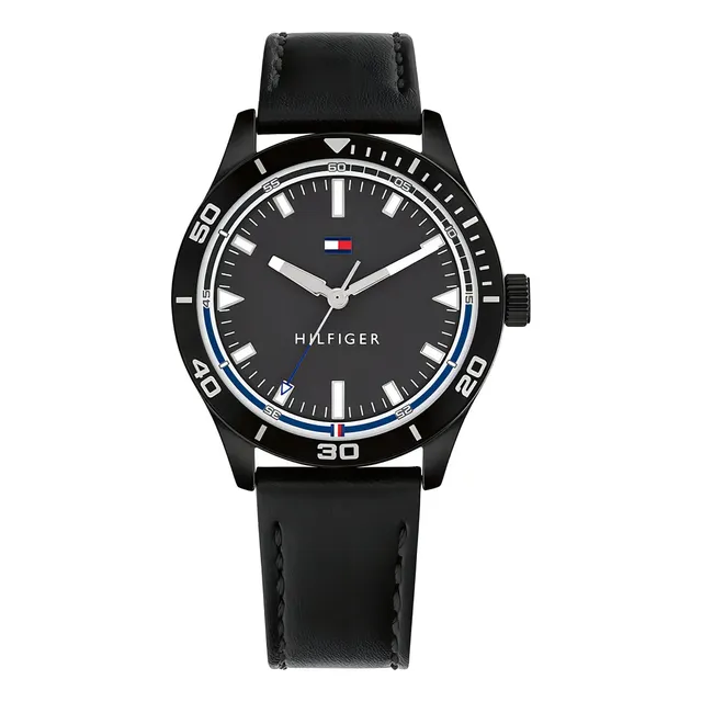 Relógio Masculino de Couro de Quartzo Preto Tommy Hilfiger