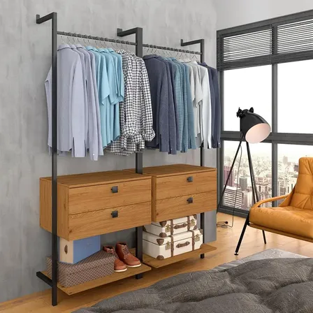 Closet Estilo Industrial Siena C/gaveta Preto/cina - M.a Cor Preto Fosco/Cinamomo