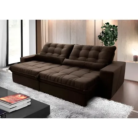 Sofá Retrátil Reclinável Zurique 3,00m Suede Velut Marrom Molas no Assento - King House